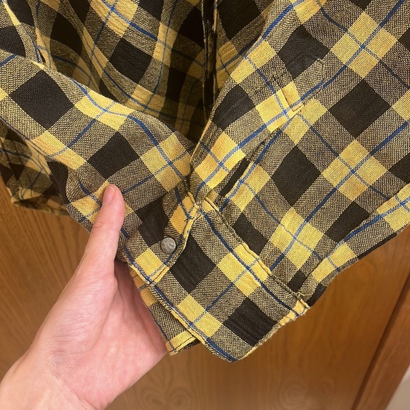 Free People Yellow Gauzy Plaid Lace Up Button Down Top - Picture 8 of 11